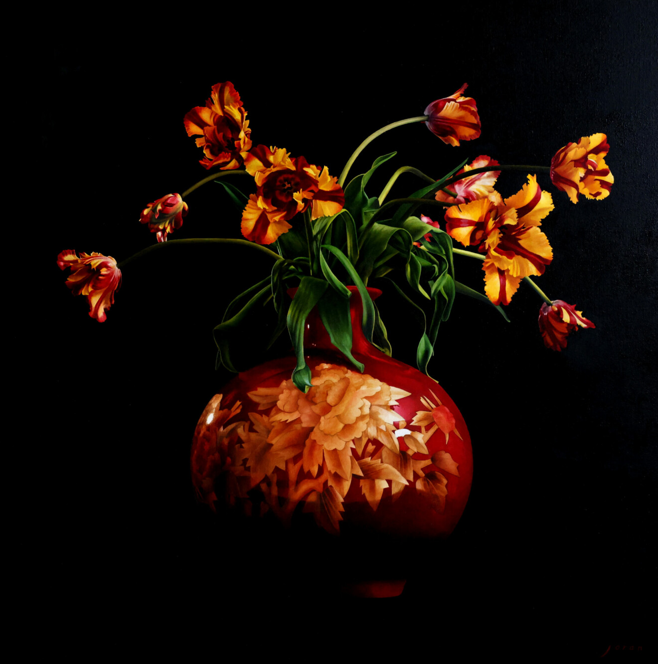 Rode vaas met Tulpen