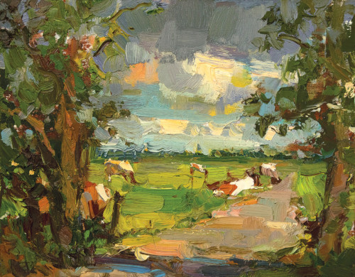 Landscape, Cows, Path, Trees